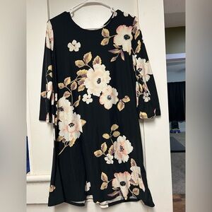 Bobbie Brooks Black Floral Long Sleeve Dress